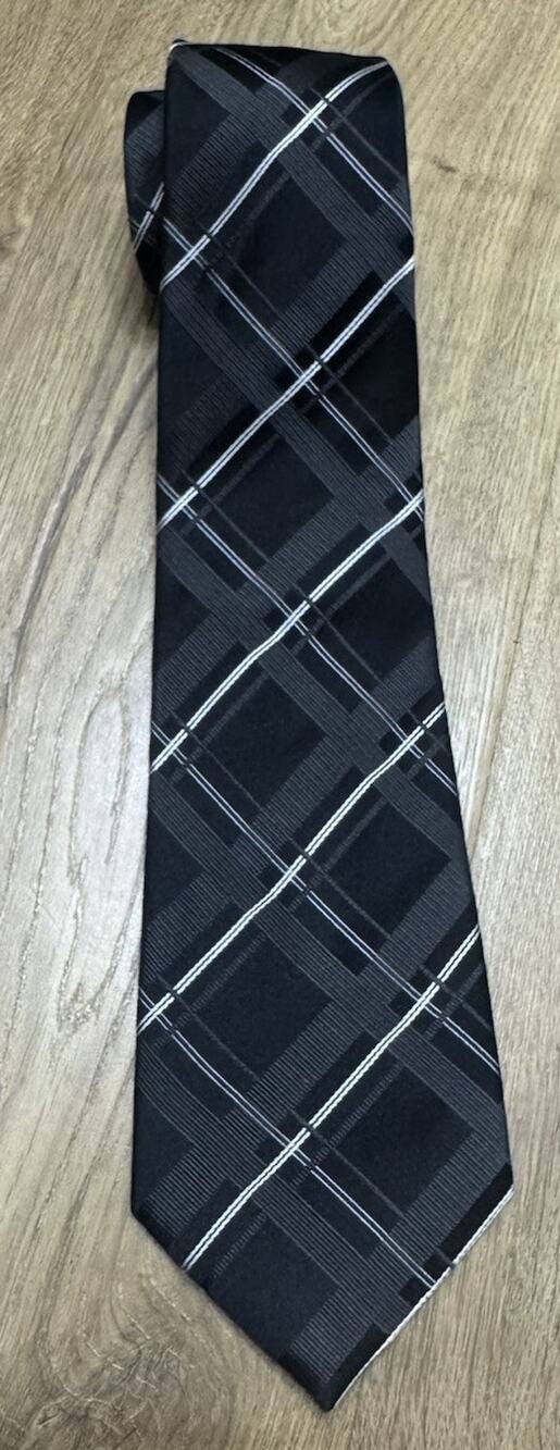 Donald J. Trump Silk Necktie Windowpane Black Signature Gold Bar Collection Tie